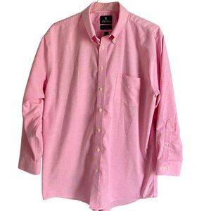 Stafford Travel Wrinkle Free Pink Oxford Long Sleeve Button Down Shirt Neck 17